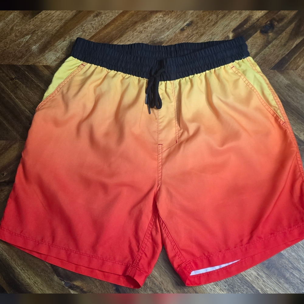 Men's SHEIN Yellow, Orange, And Red Ombre Swim Trunks Size M